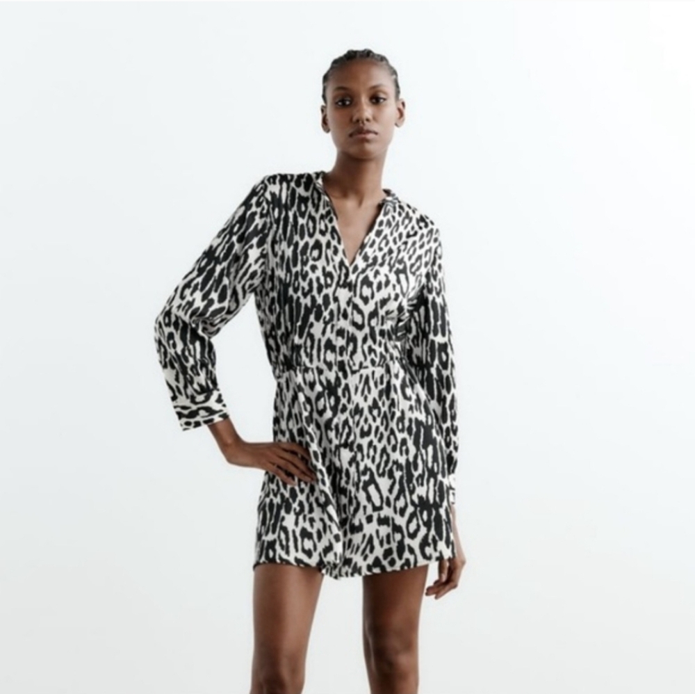 Zara Black & White Animal Print Dress ■ Size L